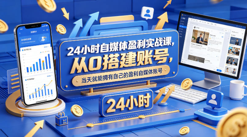 24小时自媒体盈利实战课，从0搭建账号，当天就能拥有自己的盈利自媒体账号-87副业网 - 互联网副业项目资源分享平台