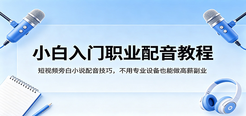 小白入门职业配音教程，短视频旁白小说配音技巧，不用专业设备也能做高薪副业-87副业网 - 互联网副业项目资源分享平台