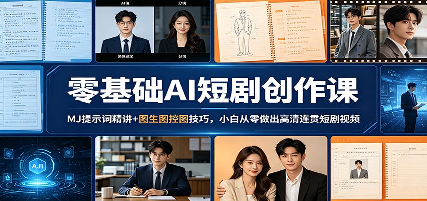 零基础AI短剧创作课：MJ提示词精讲+图生图控图技巧，小白从零做出高清连贯短剧视频-87副业网 - 互联网副业项目资源分享平台
