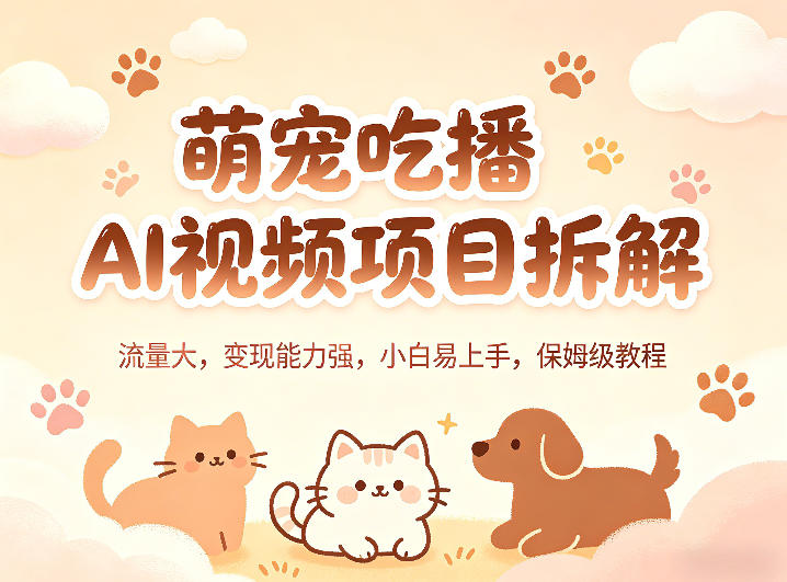 萌宠吃播AI视频项目拆解，流量大，变现能力强，小白易上手，保姆级教程-87副业网 - 互联网副业项目资源分享平台