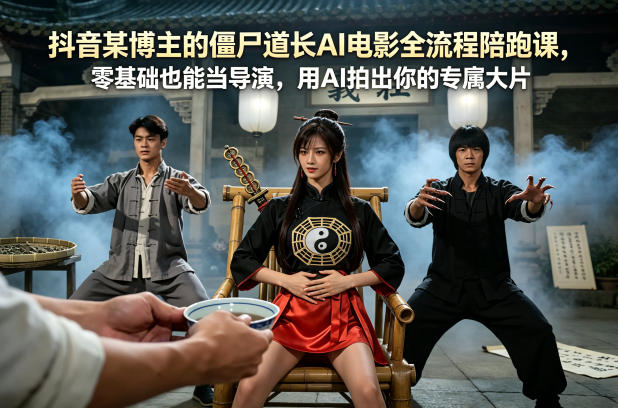 抖音某博主的僵尸道长AI电影全流程陪跑课，零基础也能当导演，用AI拍出你的专属大片-87副业网 - 互联网副业项目资源分享平台