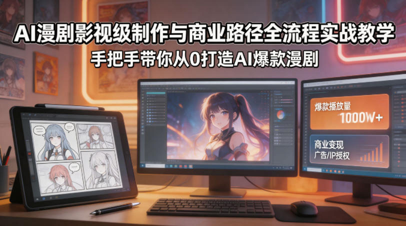 AI漫剧影视级制作与商业路径全流程实战教学，手带你从0打造AI爆款漫剧-87副业网 - 互联网副业项目资源分享平台