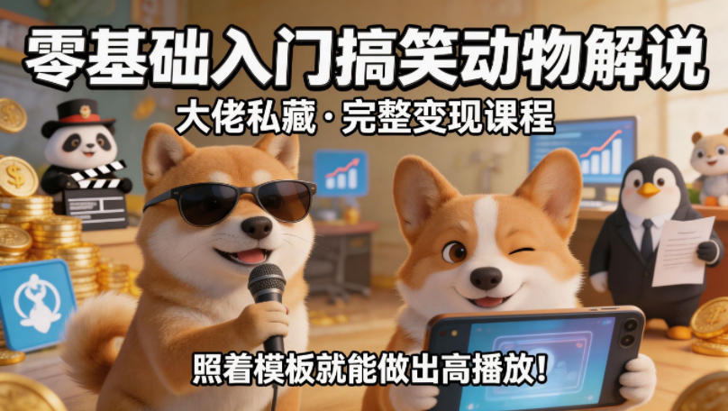零基础入门搞笑动物解说，大佬私藏完整变现课程，照着模板就能做出高播放-87副业网 - 互联网副业项目资源分享平台