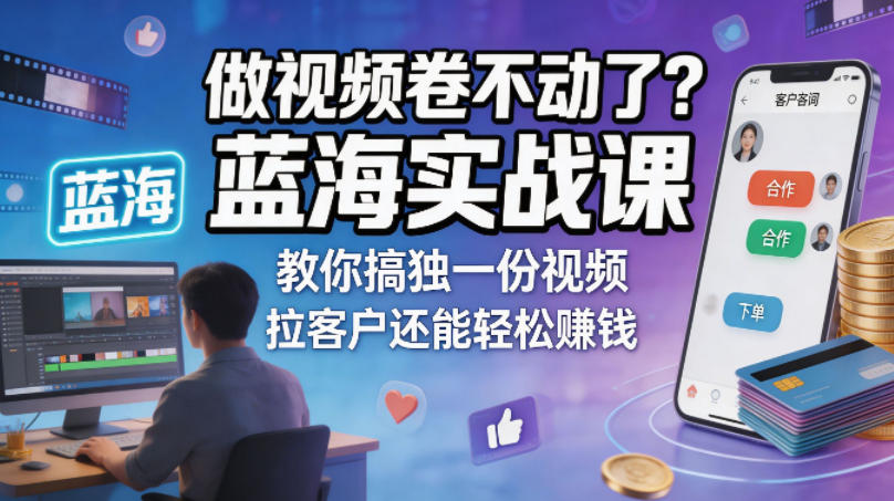 做视频卷不动了？蓝海实战课教你搞独一份视频，拉客户还能轻松賺钱！【原创双语字幕】-87副业网 - 互联网副业项目资源分享平台