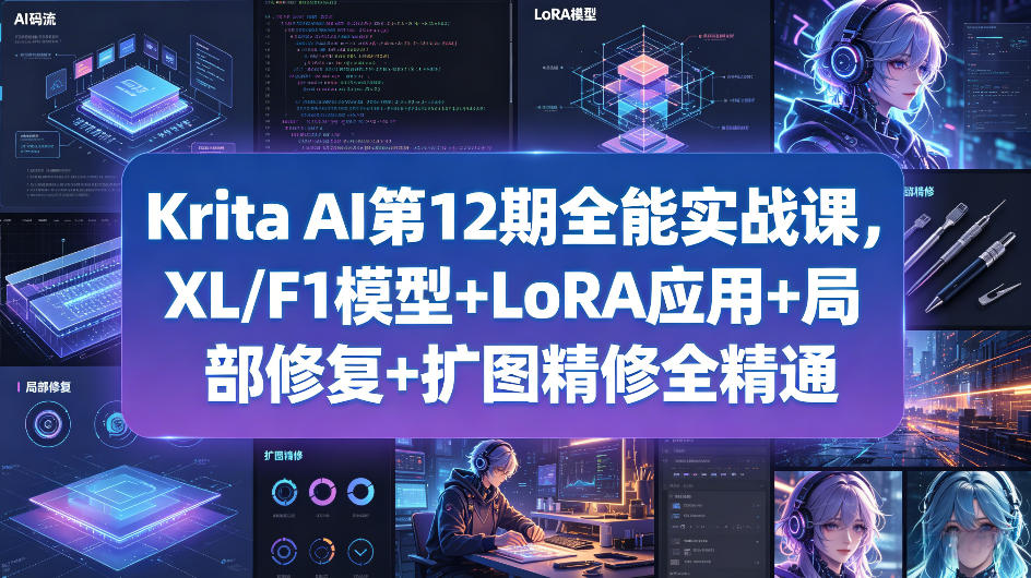 Krita AI第12期全能实战课，XL/F1模型+LoRA应用+局部修复+扩图精修全精通-87副业网 - 互联网副业项目资源分享平台