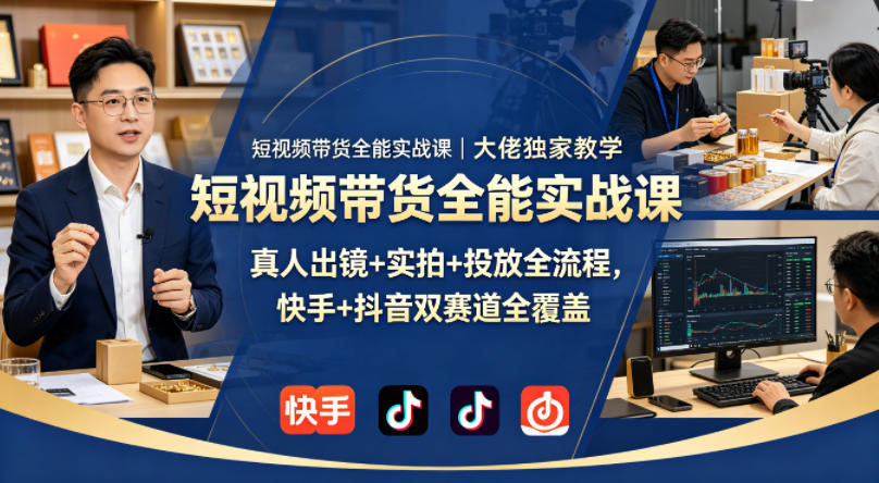 短视频带货全能实战课｜大佬独家教学，真人出镜+实拍+投放全流程，快手+抖音双赛道全覆盖-87副业网 - 互联网副业项目资源分享平台