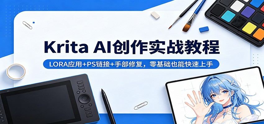 Krita AI创作实战教程：LORA应用+PS链接+手部修复，零基础也能快速上手-87副业网 - 互联网副业项目资源分享平台