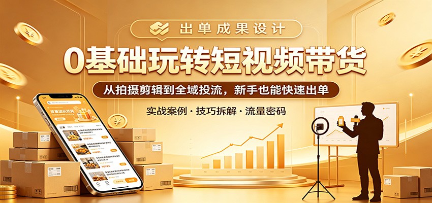 0基础玩转短视频带货：从拍摄剪辑到全域投流，新手也能快速出单-87副业网 - 互联网副业项目资源分享平台