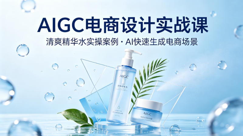 AIGC电商设计实战课，以清爽精华水为实操案例，教你用AI快速生成电商场景-87副业网 - 互联网副业项目资源分享平台