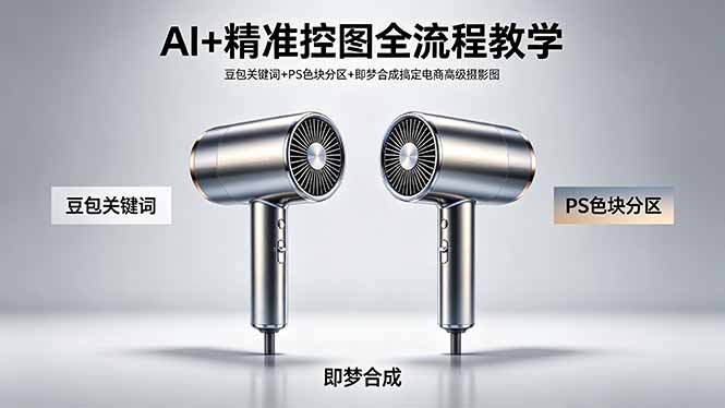 AI+精准控图全流程教学 豆包关键词+PS色块分区+即梦合成搞定电商高级摄影图-87副业网 - 互联网副业项目资源分享平台