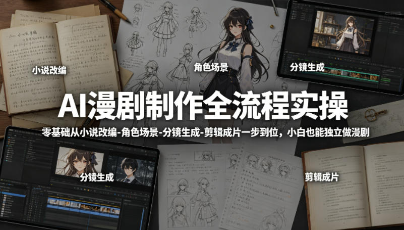 AI漫剧制作全流程实操，零基础从小说改编-角色场景-分镜生成-剪辑成片一步到位，小白也能独立做漫剧-87副业网 - 互联网副业项目资源分享平台