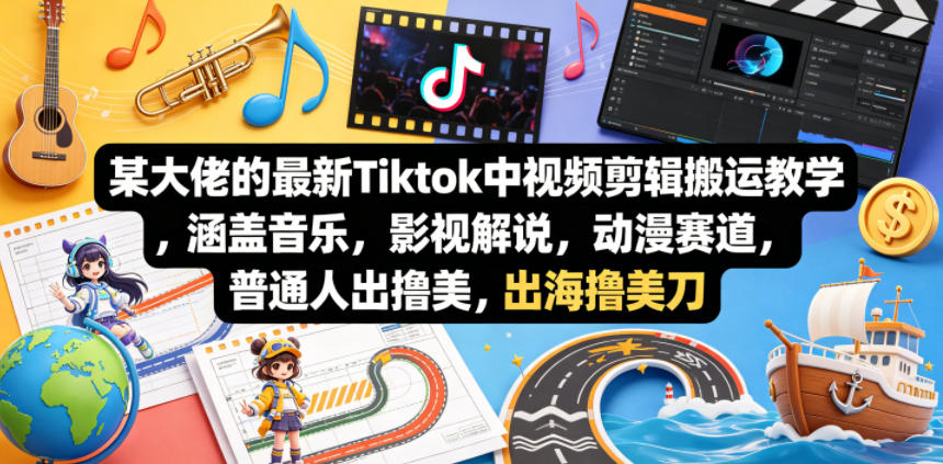 某大佬的最新Tiktok中视频剪辑搬运教学，涵盖音乐，影视解说，动漫赛道，普通人出海撸美刀-87副业网 - 互联网副业项目资源分享平台