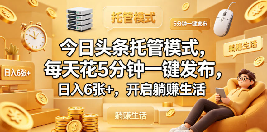 今日头条托管模式，每天花5分钟一键发布，日入6张+，开启躺賺生活【揭秘】-87副业网 - 互联网副业项目资源分享平台