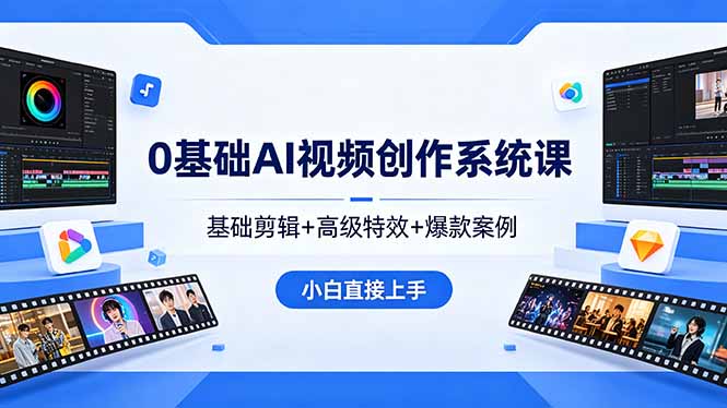 0基础AI视频创作系统课，基础剪辑+高级特效+爆款案例，小白直接上手-87副业网 - 互联网副业项目资源分享平台
