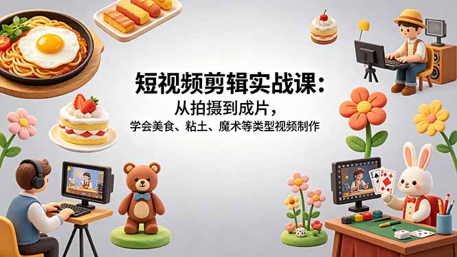 短视频剪辑实战课：从拍摄到成片，学会美食、粘土、魔术等类型视频制作-87副业网 - 互联网副业项目资源分享平台