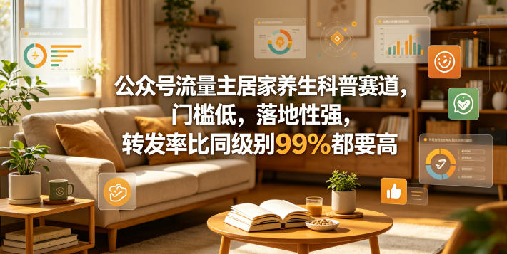 公众号流量主居家养生科普赛道，门槛低，落地性强，转发率比同级别99％都要高-87副业网 - 互联网副业项目资源分享平台