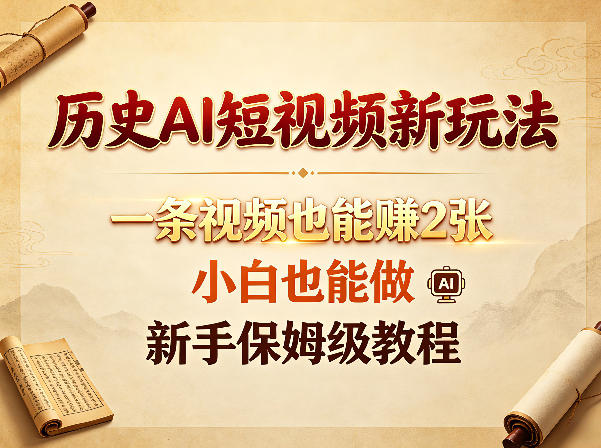 历史AI短视频新玩法，一条视频也能賺2张，小白也能做，新手保姆级教程-87副业网 - 互联网副业项目资源分享平台