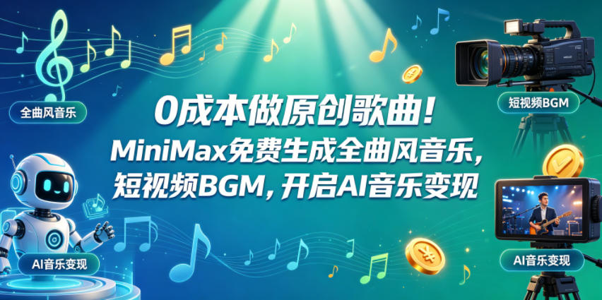0成本做原创歌曲！MiniMax免费生成全曲风音乐，短视频BGM，开启AI音乐变现-87副业网 - 互联网副业项目资源分享平台