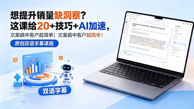 想提升销量缺洞察？这课给 20 + 技巧 + AI 加速，文案戳中客户超简单！【原创双语字幕】-87副业网 - 互联网副业项目资源分享平台