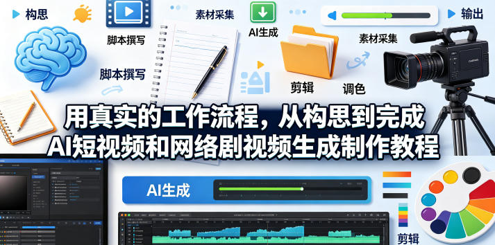 用真实的工作流程,从构思到完成AI短视频和网络剧视频生成制作教程-中英字幕-87副业网 - 互联网副业项目资源分享平台