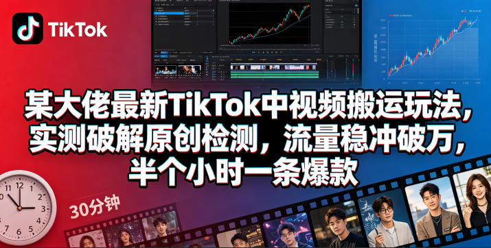 某大佬最新TikTok中视频搬运玩法，实测破解原创检测，流量稳冲破万，半个小时一条爆款-87副业网 - 互联网副业项目资源分享平台