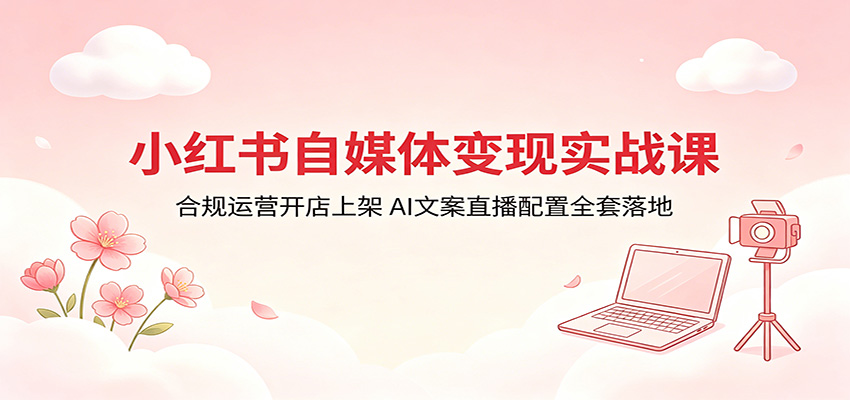 小红书自媒体变现实战课：合规运营开店上架，AI文案直播配置全套落地-87副业网 - 互联网副业项目资源分享平台