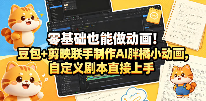 零基础也能做动画！豆包+剪映联手制作AI胖橘小动画，自定义剧本直接上手-87副业网 - 互联网副业项目资源分享平台