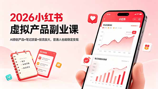2026小红书虚拟产品副业课，AI原创产品+笔记流量+投流放大，普通人也能稳定变现-87副业网 - 互联网副业项目资源分享平台