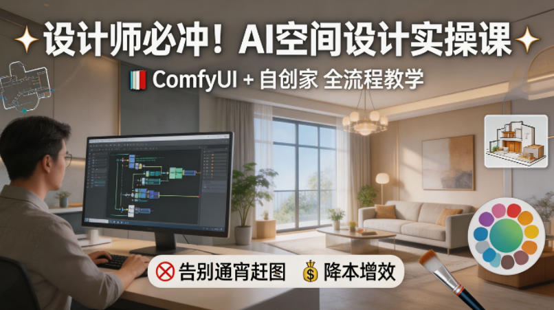 设计师必冲！AI空间设计实操课，ComfyUI+自创家全教学，告别通宵赶图，降本增效-87副业网 - 互联网副业项目资源分享平台