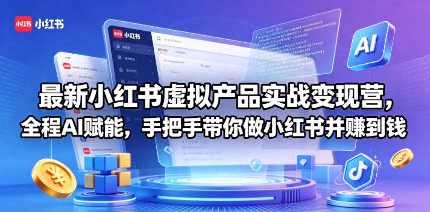 最新小红书虚拟产品实战变现营，全程AI赋能，手把手带你做小红书并赚到钱-87副业网 - 互联网副业项目资源分享平台