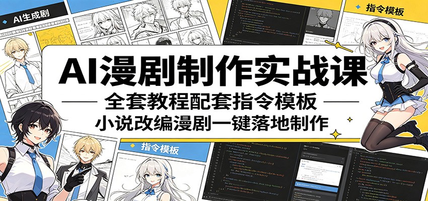 AI漫剧制作实战课：全套教程配套指令模板，小说改编漫剧一键落地制作-87副业网 - 互联网副业项目资源分享平台