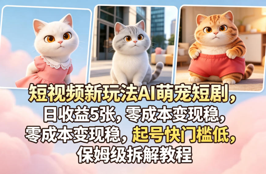 短视频新玩法AI萌宠短剧，日收益5张，零成本变现稳，起号快门槛低，保姆级拆解教程-87副业网 - 互联网副业项目资源分享平台