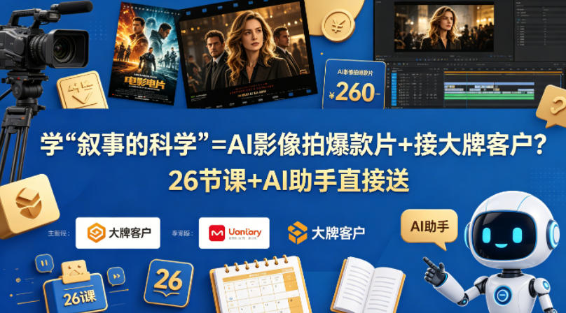 学《叙事的科学》=AI影像拍爆款片+接大牌客户？26节课+AI助手直接送【原创双语字幕】-87副业网 - 互联网副业项目资源分享平台