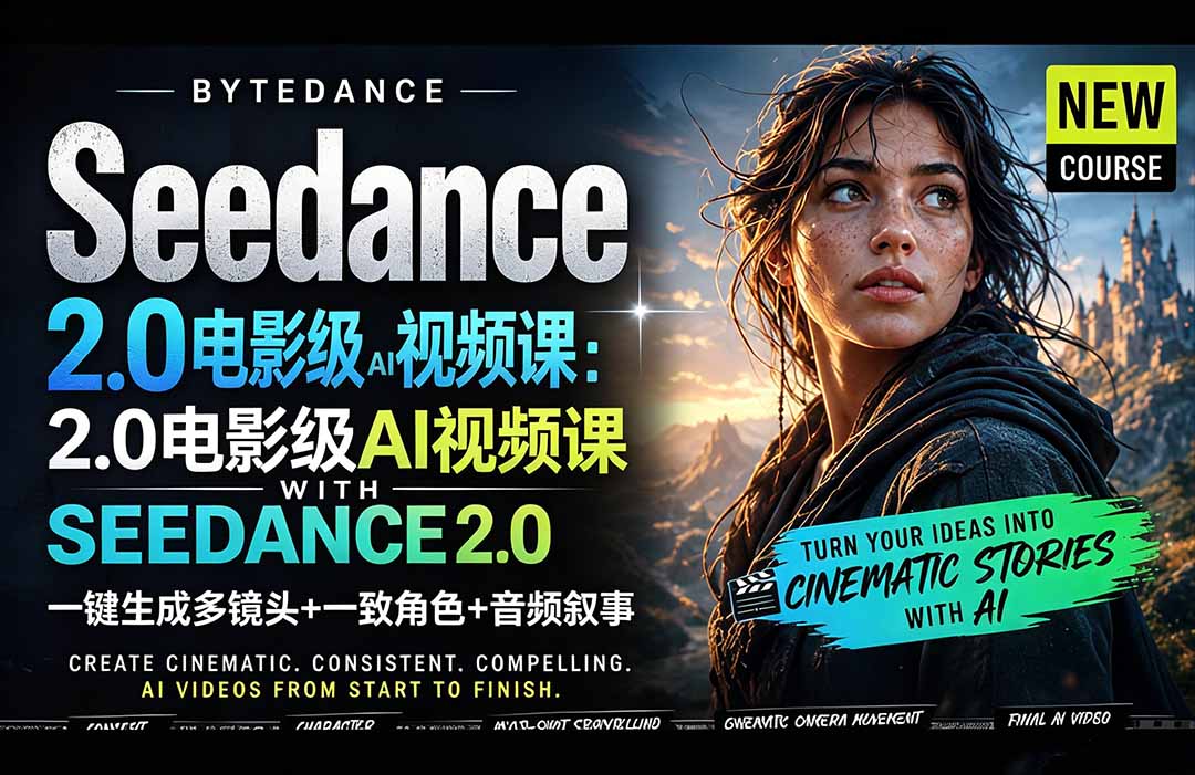 Seedance 2.0电影级AI视频课：一键生成多镜头+一致角色+音频叙事-87副业网 - 互联网副业项目资源分享平台