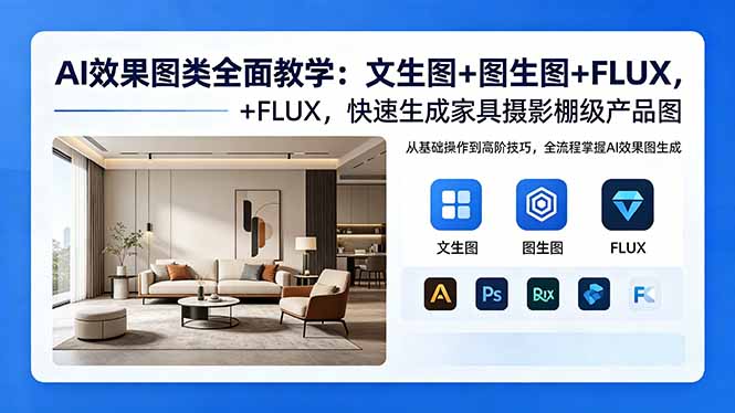 AI效果图类全面教学：文生图+图生图+FLUX，快速生成家具摄影棚级产品图-87副业网 - 互联网副业项目资源分享平台