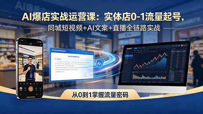 AI爆店实战运营课：实体店0-1流量起号，同城短视频+AI文案+直播全链路实战-87副业网 - 互联网副业项目资源分享平台