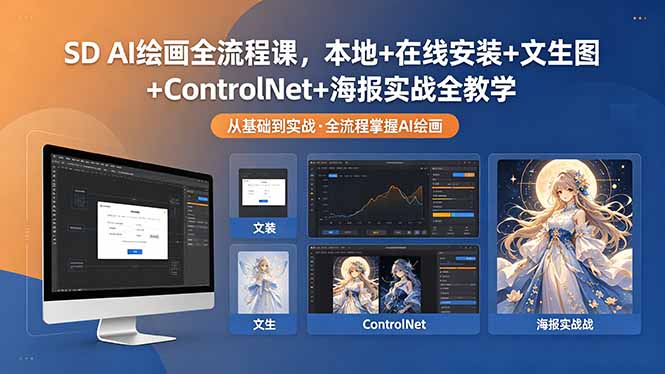 SD AI绘画全流程课，本地+在线安装+文生图+ControlNet+海报实战全教学-87副业网 - 互联网副业项目资源分享平台