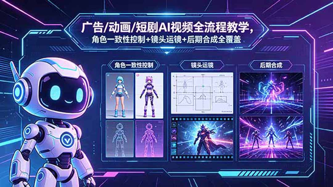 广告/动画/短剧AI视频全流程教学，角色一致性控制+镜头运镜+后期合成全覆盖-87副业网 - 互联网副业项目资源分享平台