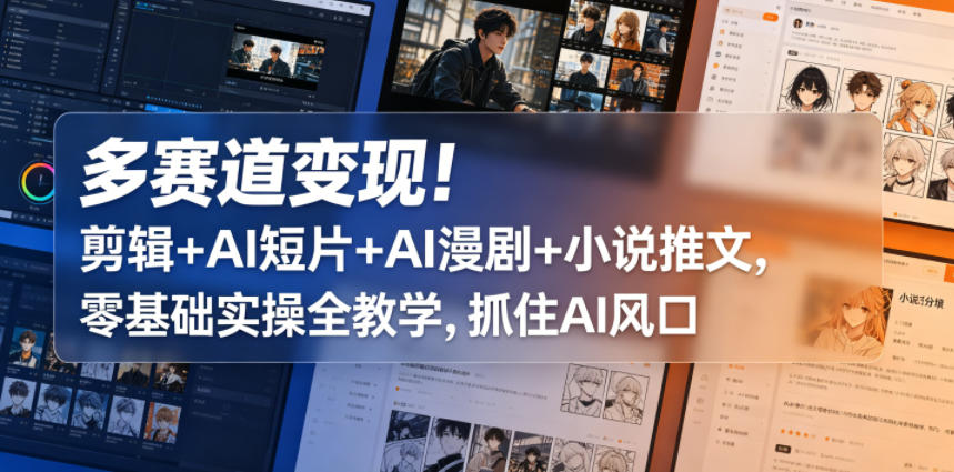 多赛道变现！剪辑+AI短片+AI漫剧+小说推文，零基础实操全教学，抓住AI风口-87副业网 - 互联网副业项目资源分享平台