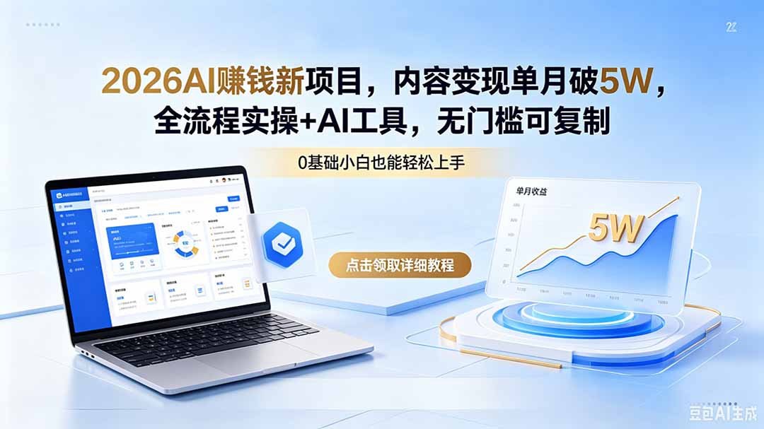 2026AI赚钱新项目，内容变现单月破5W，全流程实操+AI工具，无门槛可复制-87副业网 - 互联网副业项目资源分享平台