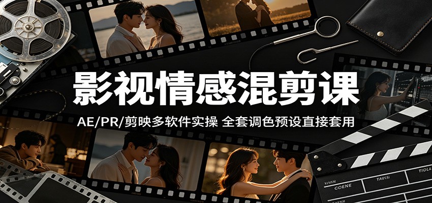影视情感混剪课：AE/PR/剪映多软件实操，全套调色预设直接套用-87副业网 - 互联网副业项目资源分享平台