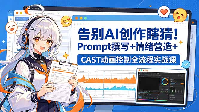 告别AI创作瞎猜！Prompt撰写+情绪营造+CAST动画控制全流程实战课-87副业网 - 互联网副业项目资源分享平台