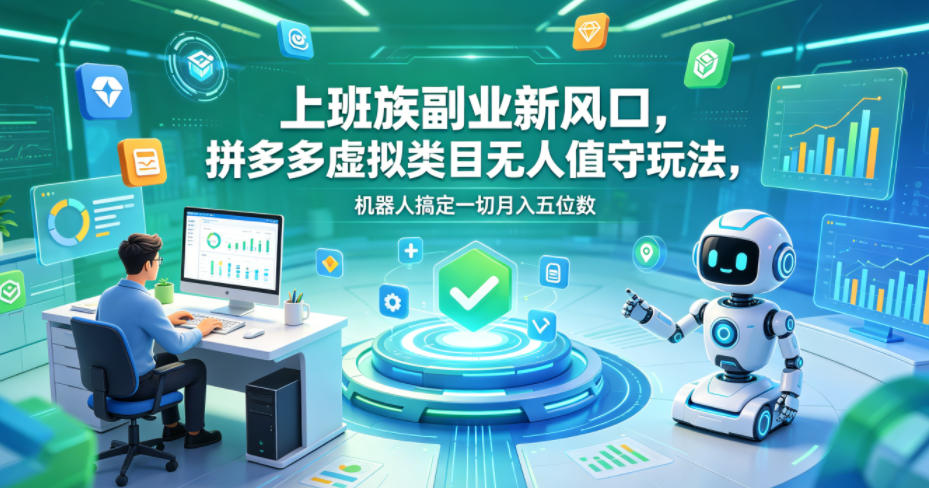 上班族副业新风口，拼多多虚拟类目无人值守玩法，机器人搞定一切月入五位数【揭秘】-87副业网 - 互联网副业项目资源分享平台