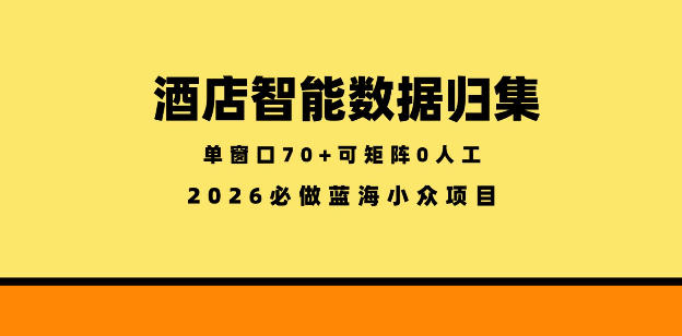 酒店智能数据归集，小众蓝海已经稳定半年之久，单窗口70+零成本矩阵开干【揭秘】-87副业网 - 互联网副业项目资源分享平台