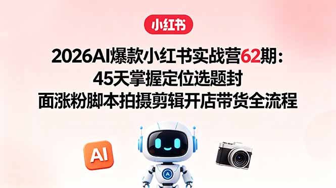 2026AI爆款小红书实战营62期:45天掌握定位选题封面涨粉脚本拍摄剪辑开店带货全流程-87副业网 - 互联网副业项目资源分享平台