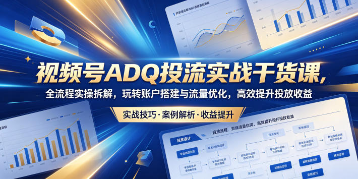 视频号ADQ投流实战干货课，全流程实操拆解，玩转账户搭建与流量优化，高效提升投放收益-87副业网 - 互联网副业项目资源分享平台