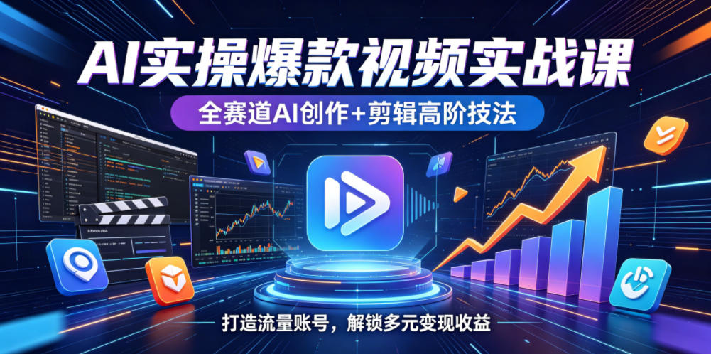 AI实操爆款视频实战课，全赛道AI创作+剪辑高阶技法，打造流量账号，解锁多元变现收益-87副业网 - 互联网副业项目资源分享平台