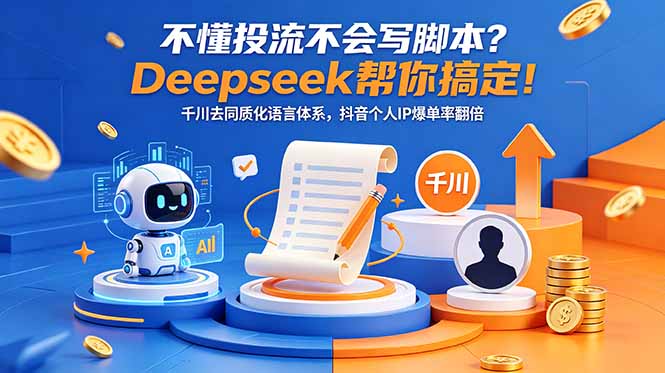 不懂投流不会写脚本？Deepseek帮你搞定！千川去同质化语言体系，抖音个人IP爆单率翻倍-87副业网 - 互联网副业项目资源分享平台