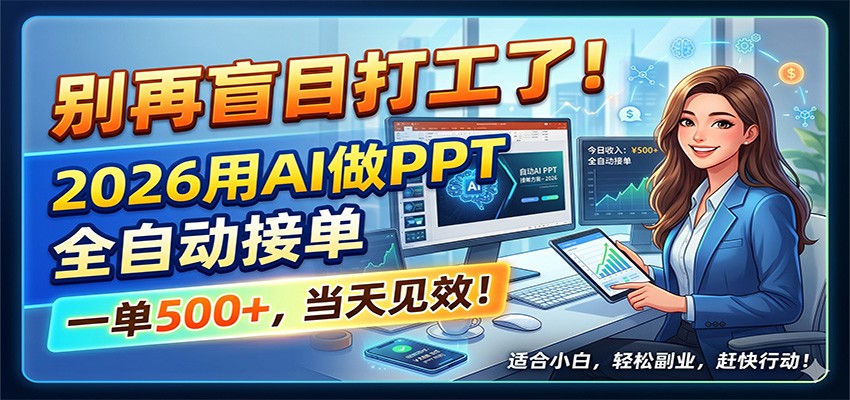 别再盲目打工了!2026用AI做PPT全自动接单,一单5张+,当天见效!-87副业网 - 互联网副业项目资源分享平台