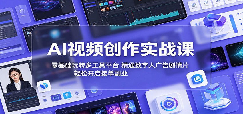AI视频创作实战课：零基础玩转多工具平台，精通数字人广告、剧情片，轻松开启接单副业-87副业网 - 互联网副业项目资源分享平台